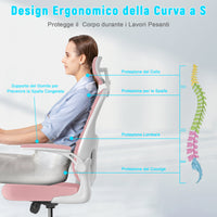 Sedia ufficio ergonomica - RATTANTREE  - Sedie da scrivania con Supporto Lombare e Poggiatesta Regolabile - Rosa