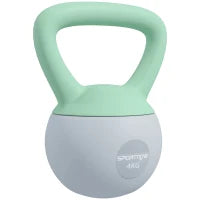 Kettlebell 4 kg in Plastica con Riempimento di Sabbia Metallica e Impugnatura Antiscivolo per Allenamento a Casa 19x15x25 cm Verde e Grigio