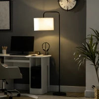 Lampada da Terra Moderna in Acciaio con Paralume in Tessuto Effetto Lino, 64x38x163.5 cm, Bianca e Nera