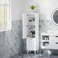 Mobile da Bagno con Armadietto a 3 Ripiani e Spazio Portaoggetti Inferiore, in Legno, 35x31.5x144 cm, Bianco