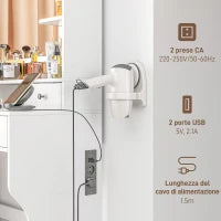 Toeletta Trucco con Luci LED 3 Tonalità e Specchio, Prese USB, 4 Cassetti e Mensole, 90x45x160cm, Bianco