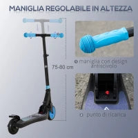 Monopattino Elettrico Pieghevole per Bambini 6+ Anni ad Altezza Regolabile, 71x36.5x75-80 cm, Nero e Azzurro