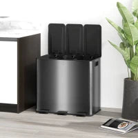 Bidone da Cucina 45L con 3 Scomparti da 15L, Coperchio, Secchi Interni Rimovibili, 3 x 15L, Nero