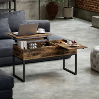 Tavolino da Salotto Sollevabile con Piano Scorrevole, Chiusura Morbida, Spazio Nascosto di Archiviazione, 100x45x67 cm, Marrone Rustico