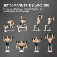 Set 2 Manubri Antiscivolo con 12 Dischi Pesi da 20 kg totali e Connettore, in Acciaio, HDPE e Sabbia, Nero