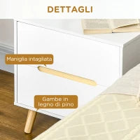 Comodino Moderno con 2 Cassetti, Set 2 Pezzi in Truciolato e Gambe in Legno di Pino, 50Lx40Px50.5A cm, Bianco