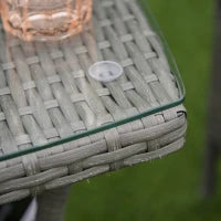 Set Giardino Esterno 3 Pezzi in Rattan PE e Acciaio, Set 2 Sedie con Cuscini Lavabili, Braccioli, Tavolino da Caffè con Piano in Vetro, Salotto da Giardino Balcone Patio Cortile, Grigio