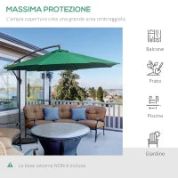 Ombrellone da Giardino 3x2.5 m, Inclinabile con Base a Croce e Manovella, in Acciaio e Poliestere