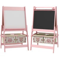 Lavagna per Bambini con Cavalletto 3 in 1 e 2 Contenitori, Età 3-8 anni, 54x46.5x93cm, Rosa