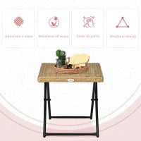 Tavolino da Giardino Pieghevole Salvaspazio in Rattan Sintetico e Acciaio, 40x40x40cm, Colore Vimini