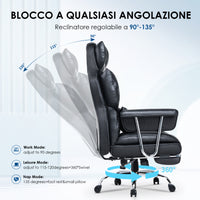 Sedia da Ufficio - RATTANTREE - Poltrona presidenziale - Sedia Girevole con Schienale Alto in Pelle, con Poggiatesta, Bracciolo e Poggiapiedi Retrattile - Nero