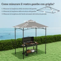 Copertura per Gazebo da Giardino per Barbecue 1.52x2.44 m a 2 Livelli in Poliestere Grigio Chiaro