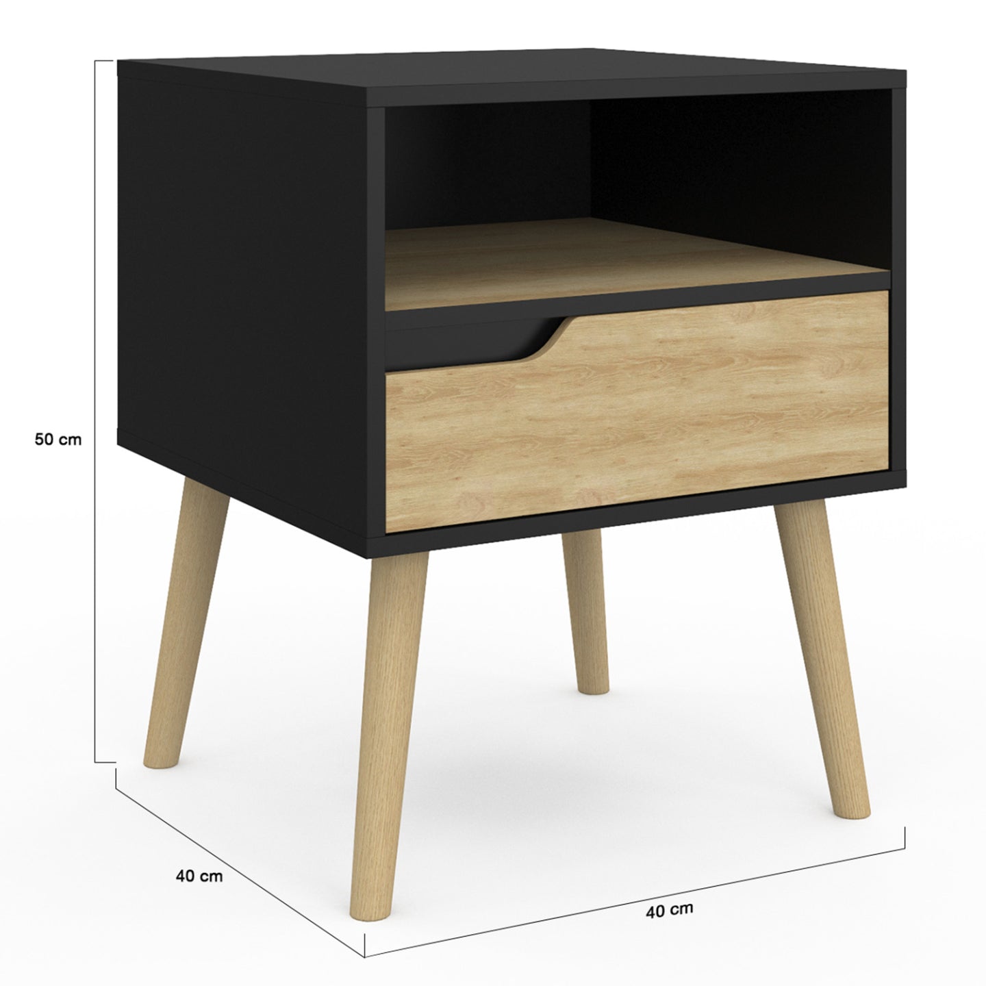 IDMarket - Juego de 2 mesillas de noche escandinavas HELSINKI de 1 cajón en negro y efecto haya