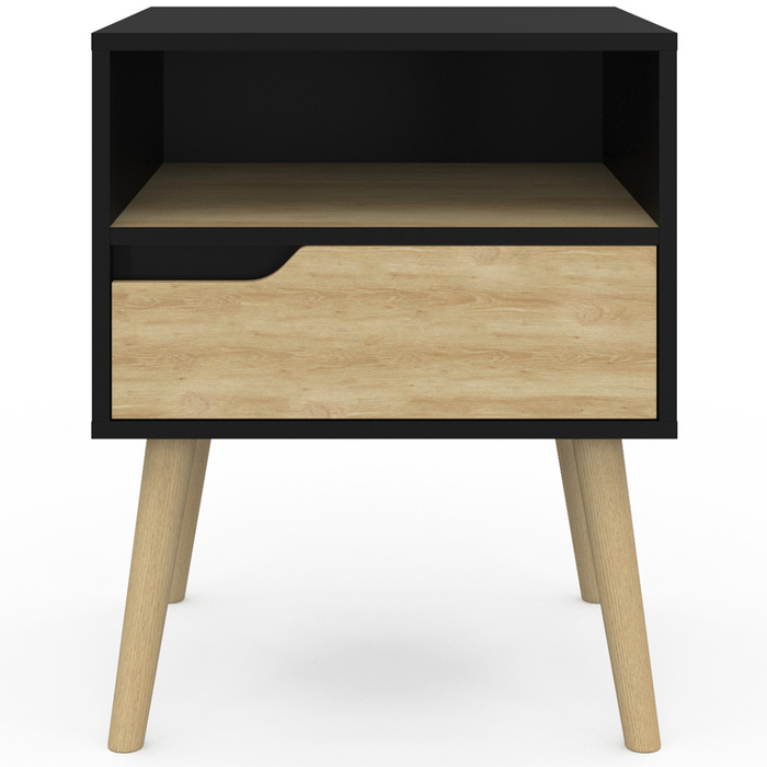 IDMarket - Juego de 2 mesillas de noche escandinavas HELSINKI de 1 cajón en negro y efecto haya