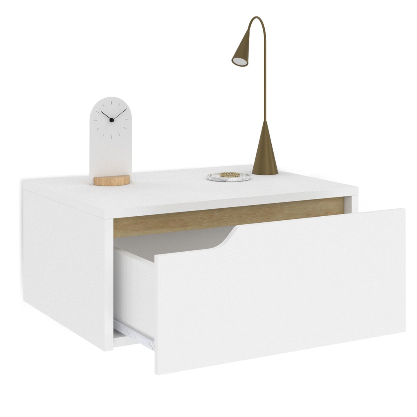 IDMarket - Juego de 2 mesillas de noche murales blancas HELSINKI con estantes colgantes