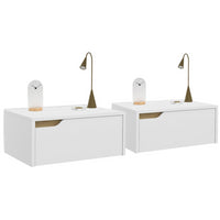 IDMarket - Juego de 2 mesillas de noche murales blancas HELSINKI con estantes colgantes