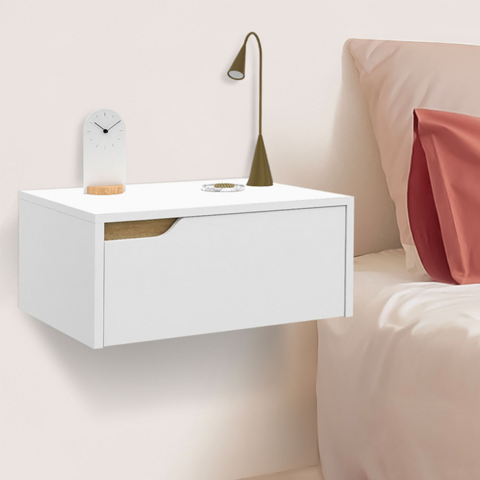 IDMarket - Juego de 2 mesillas de noche murales blancas HELSINKI con estantes colgantes