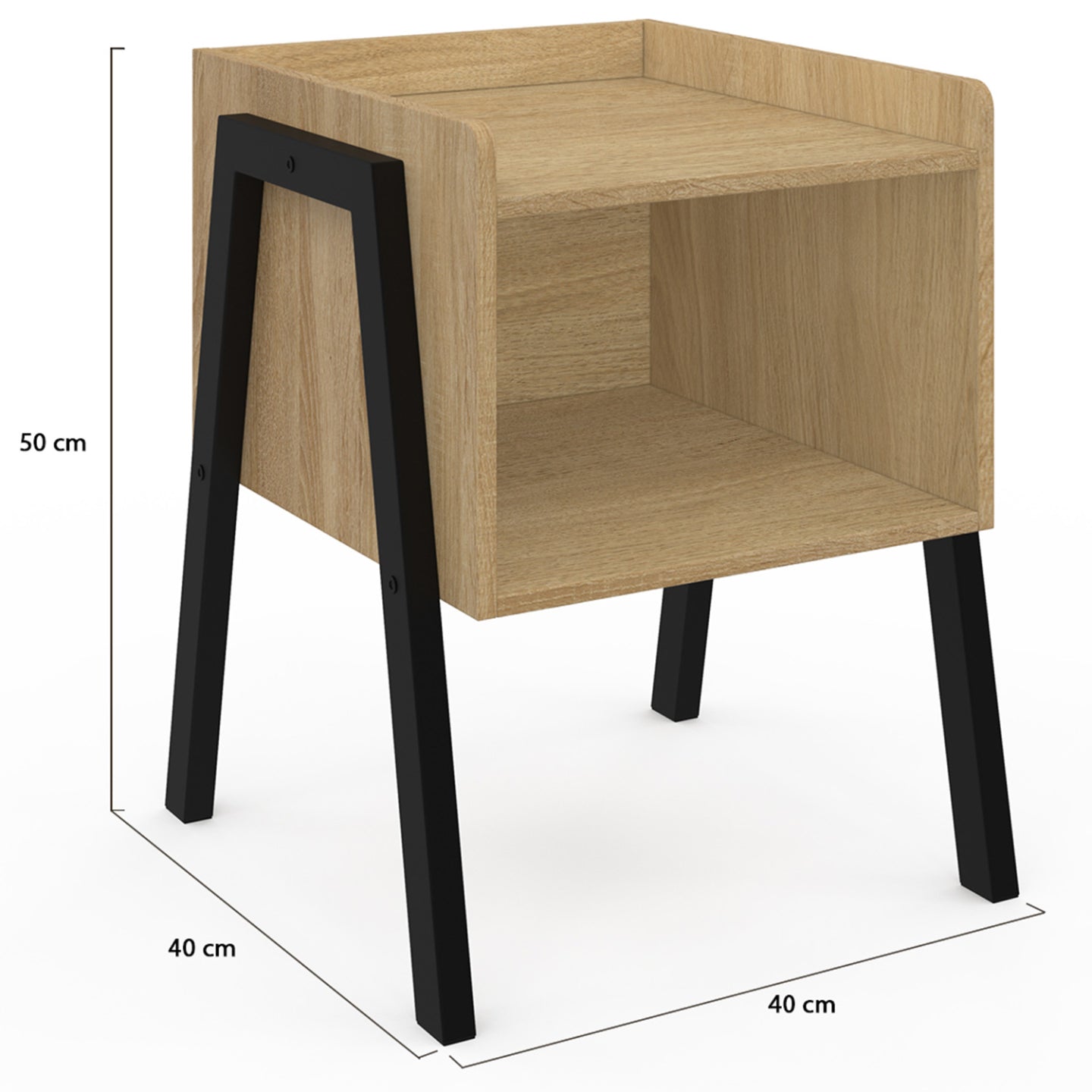IDMarket - Juego de 2 mesitas de noche de madera NEW 1 nicho con patas de metal negro