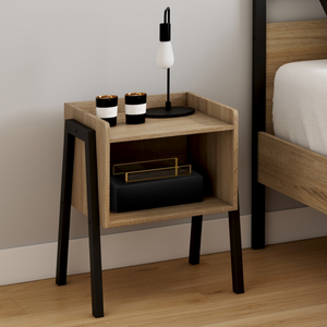 IDMarket - Juego de 2 mesitas de noche de madera NEW 1 nicho con patas de metal negro