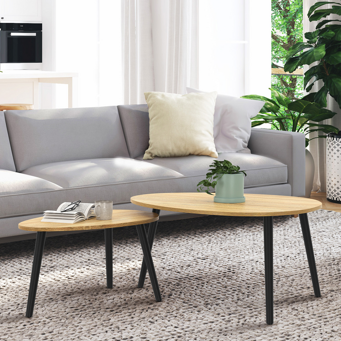 IDMarket - Juego de 3 mesas nido GAIA de madera escandinava y patas negras