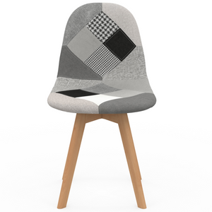 IDMarket - Juego de 4 sillas escandinavas SARA en gris oscuro, blanco y negro con patchwork negro, gris y blanco