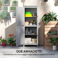 Capanno da Giardino Porta Attrezzi con 2 Armadietti, Ante con Blocco e Ripiani Rimovibili, Grigio