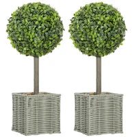 Set di 2 piante artificiali, Alberi artificiali resistenti ai raggi UV in vaso, adatti per interni ed esterni, in plastica e cemento, Verde