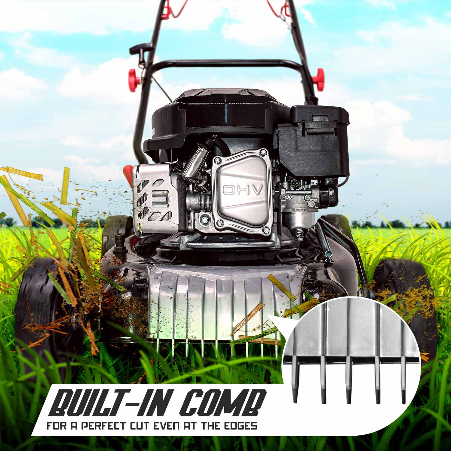 Tagliaerba semovente motore scoppio 145cc 3KW OHV 4 Tempi mulching pacciamatura ampiezza taglio 400mm.