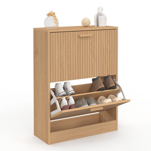 IDMarket - JULIETTE Scarpiera 12 pezzi, 2 ante a doghe, colore rovere