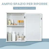kleankin Mobiletto Bagno Pensile con Specchio e Anta a Chiusura Magnetica, 41x14x60cm - Bianco