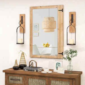 Specchio da parete con cornice in legno, Specchio stile rustico 97 x 67 cm con cornice in legno di abete Naturale-Specchi da parete