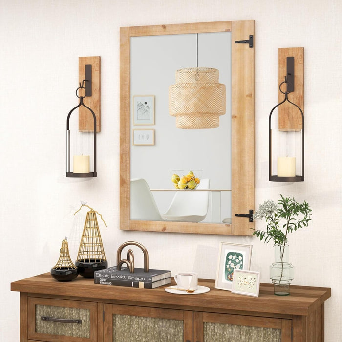 Specchio da parete con cornice in legno, Specchio stile rustico 97 x 67 cm con cornice in legno di abete Naturale-Specchi da parete