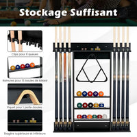 Portastecche da biliardo a parete 8 stecche e scanalature 3 livelli 15 supporti per palline 1 supporto per palline triangolari in legno per club Nero 20_0007366
