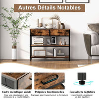 Consolle industriale 3 livelli 2 cassetti 100 x 30 x 80 cm struttura in metallo marrone rustico 20_0009413