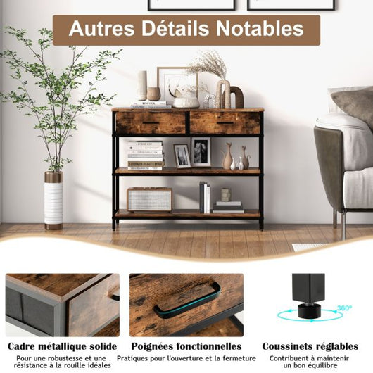 Consolle industriale 3 livelli 2 cassetti 100 x 30 x 80 cm struttura in metallo marrone rustico 20_0009413