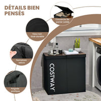 Cesto portabiancheria 2 scomparti 105 l 2 coperchi separati e 2 manici 62 x 31 x 60 cm (l x p x a) nero 20_0006330