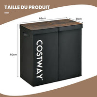 Cesto portabiancheria 2 scomparti 105 l 2 coperchi separati e 2 manici 62 x 31 x 60 cm (l x p x a) nero 20_0006330