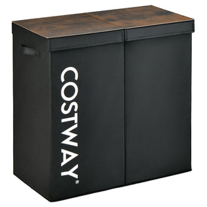 Cesto portabiancheria 2 scomparti 105 l 2 coperchi separati e 2 manici 62 x 31 x 60 cm (l x p x a) nero 20_0006330