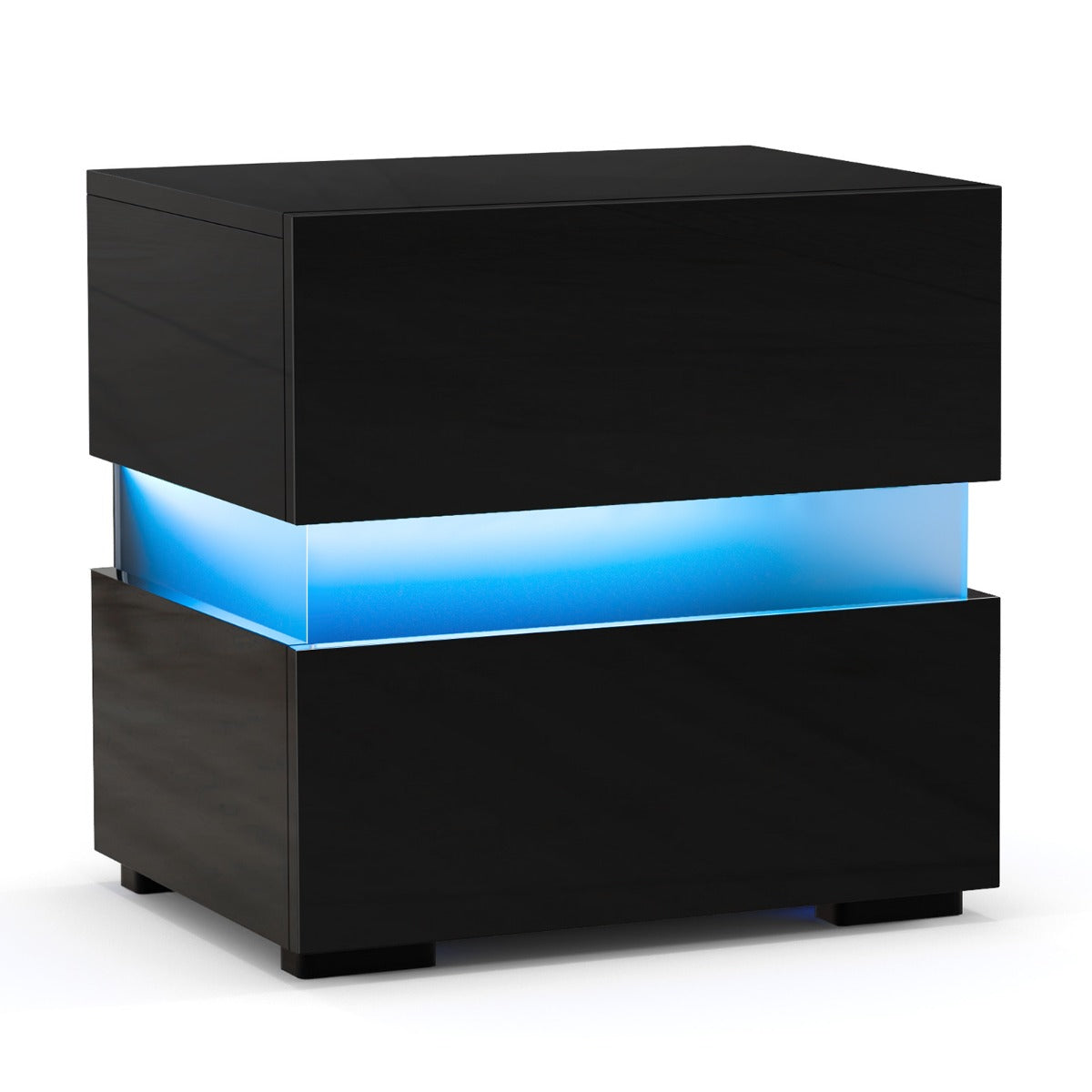 Comodino moderno 45 x 35 x 45 cm con pratico contenitore e luci LED colorate in MDF nero 20_0013951
