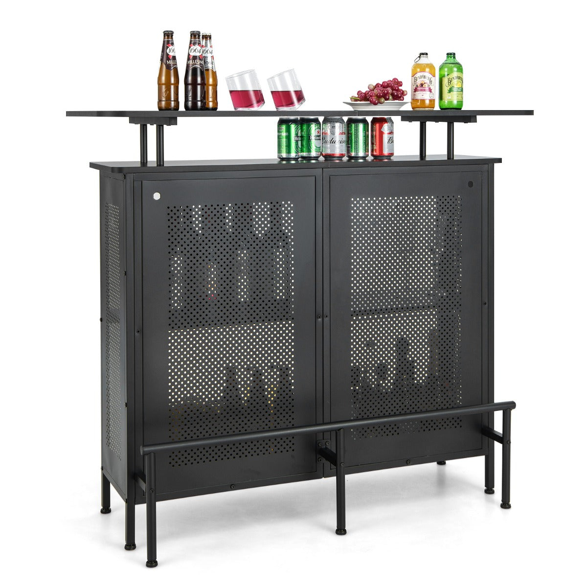 Tavolo da bar a 4 ripiani 120 x 50 x 1065 cm per vini e bicchieri design industriale in metallo nero 20_0013901