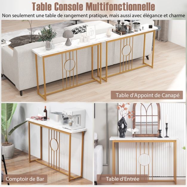 Consolle da 120 cm tavolo da ingresso moderno con piano in marmo artificiale e robusta struttura in metallo tavolo per soggiorno corridoio ingresso bianco 20_0009348