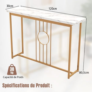 Consolle da 120 cm tavolo da ingresso moderno con piano in marmo artificiale e robusta struttura in metallo tavolo per soggiorno corridoio ingresso bianco 20_0009348