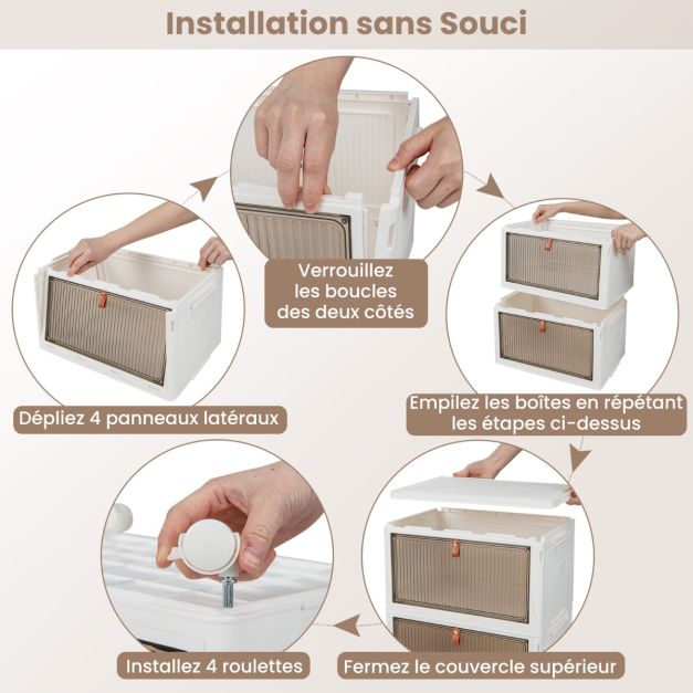 Scatola portascarpe pieghevole a 4 livelli, porte magnetiche trasparenti, ruote universali con serratura per scarpe da ginnastica, giocattoli, bianco 20_0006508