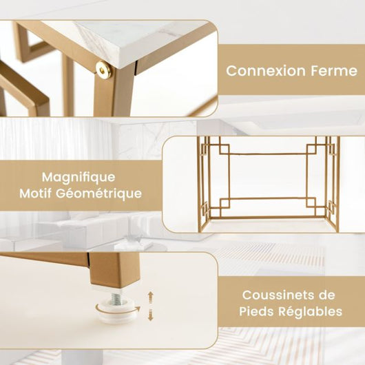Consolle mobile da ingresso in finto marmo struttura in metallo oro disegno geometrico kit antiribaltamento 110 x 30 x 81 cm bianco 20_0006412