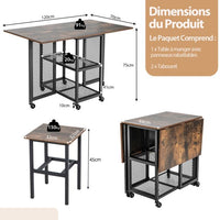 Set tavolo da pranzo pieghevole 3 pezzi con 2 sgabelli con rotelle bloccabili 2 ripiani portaoggetti a reticolo per ufficio 20_0008505