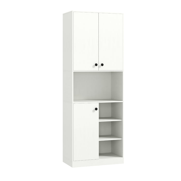 Mobile cucina dispensa con 2 armadietti e 3 ante-Credenza alta per cucina con 4 ripiani aperti Bianco