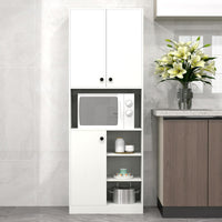 Mobile cucina dispensa con 2 armadietti e 3 ante-Credenza alta per cucina con 4 ripiani aperti Bianco