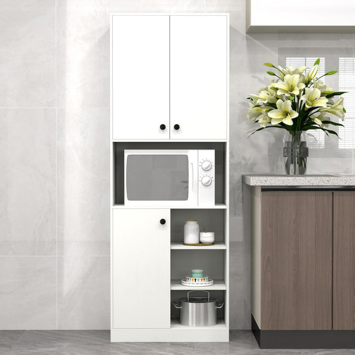 Mobile cucina dispensa con 2 armadietti e 3 ante-Credenza alta per cucina con 4 ripiani aperti Bianco