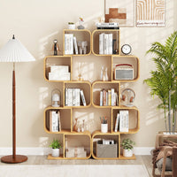 Libreria mensola in bamb¨´ con 5 cubi aperti a 5 livelli a forma di S-Libreria scaffale geometrico angolare esposizione Naturale