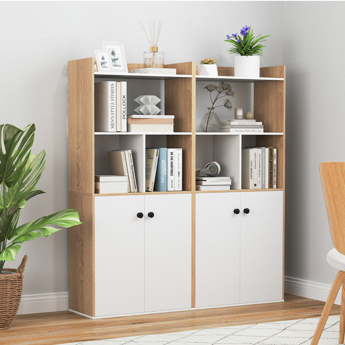 Libreria moderno con ripiani ante e scomparti aperti-Scaffale multiuso con gambe inclinate per soggiorno 60x30x140cm